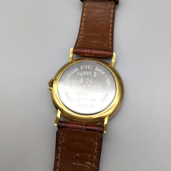 Vtg Rodania Watch Women 32mm Gold Tone Date Brown Leather Band New Battery - Picture 9 of 14